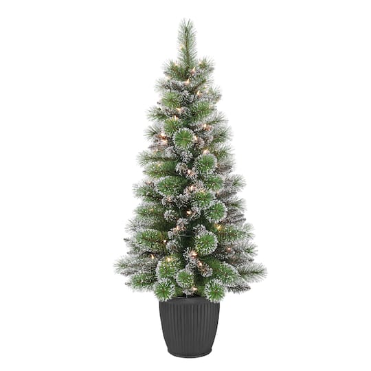 6 Pack: 4ft. Pre-Lit Glitter Artificial Christmas Tree in Planter, Clear Lights
